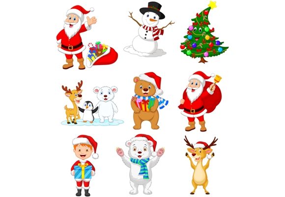 Cartoon Christmas Clipart Set Illustrations