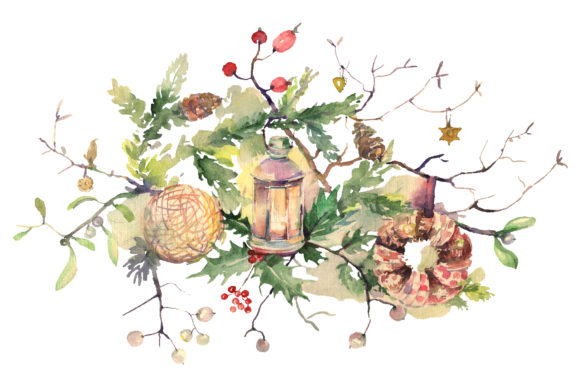Christmas Bouquet Watercolor Png Illustrations