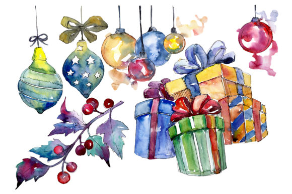 Christmas Gift Watercolor Set for Editorial Design