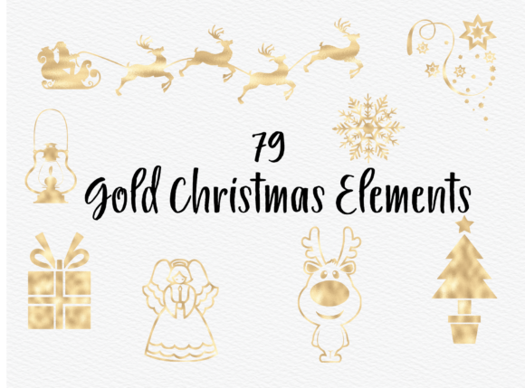 Christmas Gold Foil Ornaments Illustrations