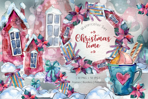 Christmas Time Watercolor Set for Holiday Design