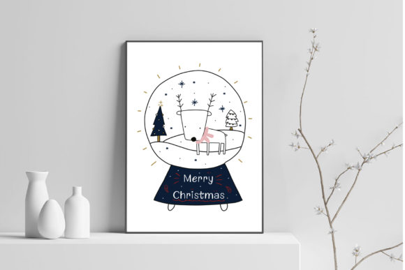 Christmas Wall Art-Snowball Deer Illustrations