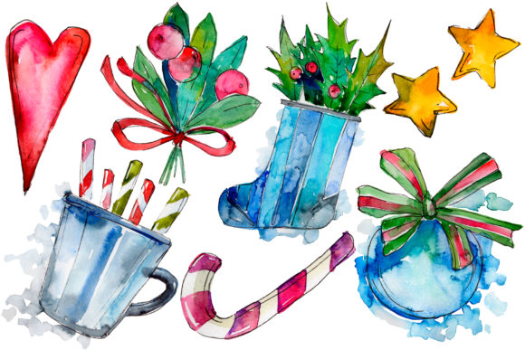 Christmas Watercolor Set: A Festive Graphic Design Asset