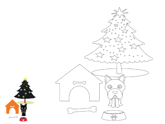 Dog Christmas Coloring Vector Illustrations