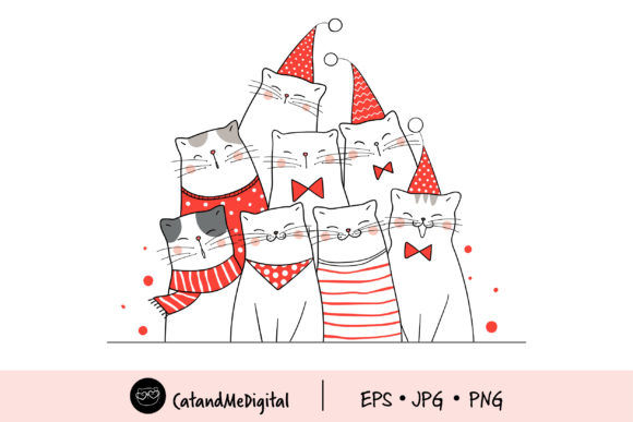 Funny Cat for Christmas Illustrations