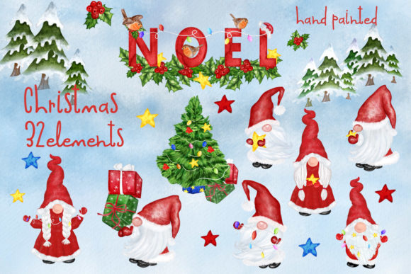 Gnomes Clipart Christmas Illustrations