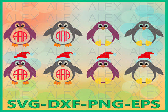 Penguin Monogram, Christmas Illustrations