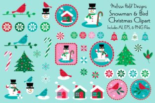 Snowman Bird Christmas Clipart Illustrations