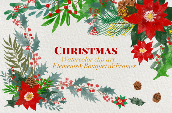 Watercolor Christmas Flower Clip Art