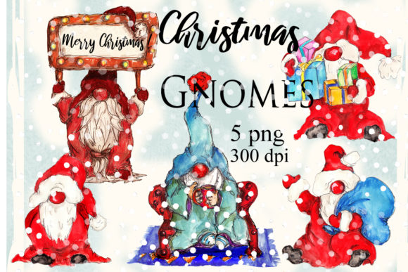 Watercolor Christmas Gnomes Illustrations